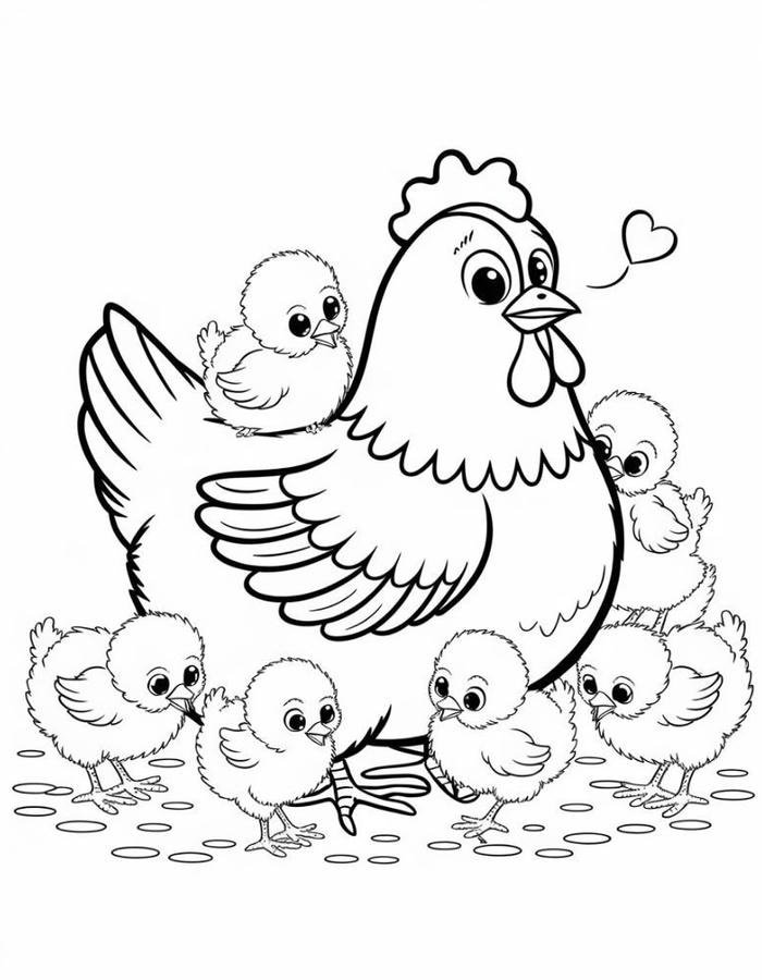 Ảnh tranh tô màu con gà với cấu trúc chi tiết cho bé lớn
