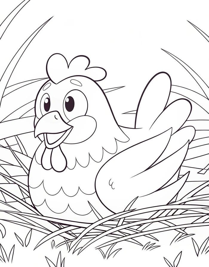Ảnh tranh tô màu con gà với chi tiết vừa phải cho trẻ mẫu giáo lớn