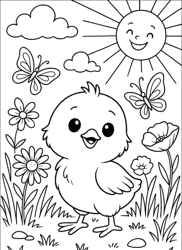 Ảnh tranh tô màu con gà với nét vẽ rất đơn giản cho bé nhỏ