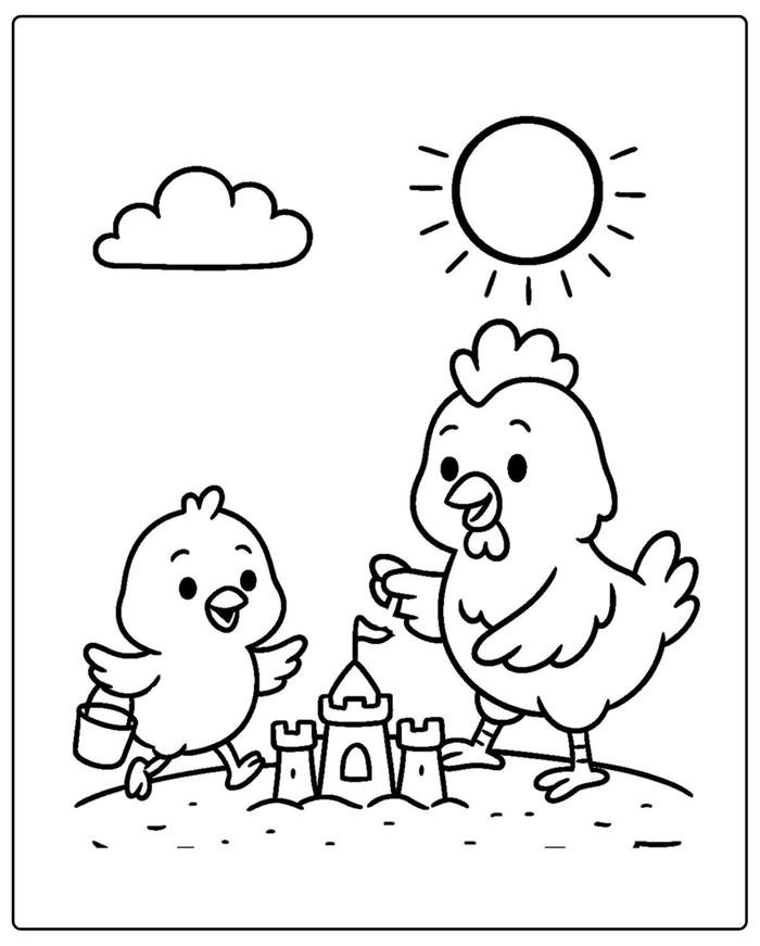 Ảnh tranh tô màu con gà với nhiều chi tiết nhỏ liền nhau