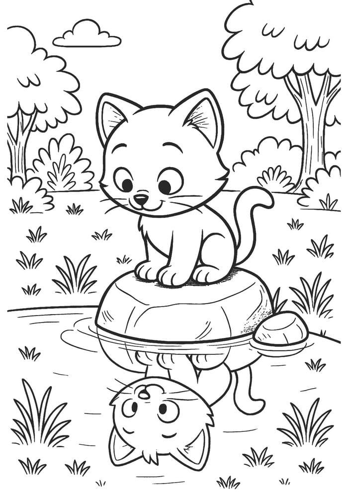 Ảnh tranh tô màu con mèo có bố cục giúp tô nhanh