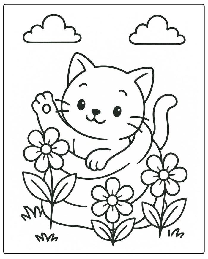 Ảnh tranh tô màu con mèo phù hợp tô trong một buổi