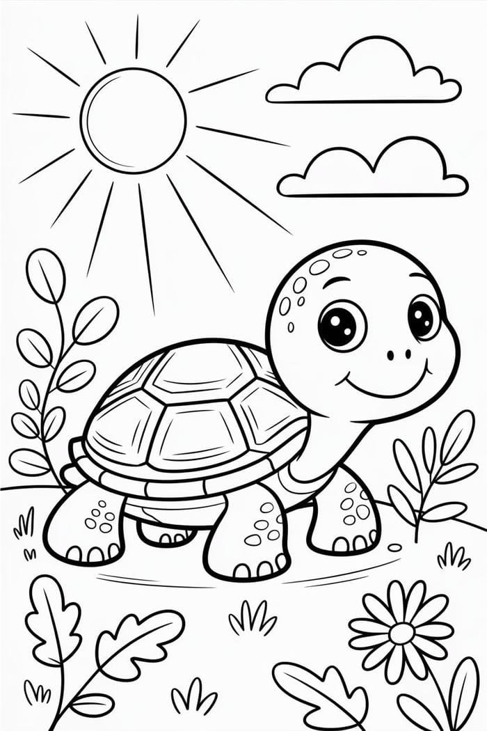Ảnh tranh tô màu con rùa có mức chi tiết vừa phải