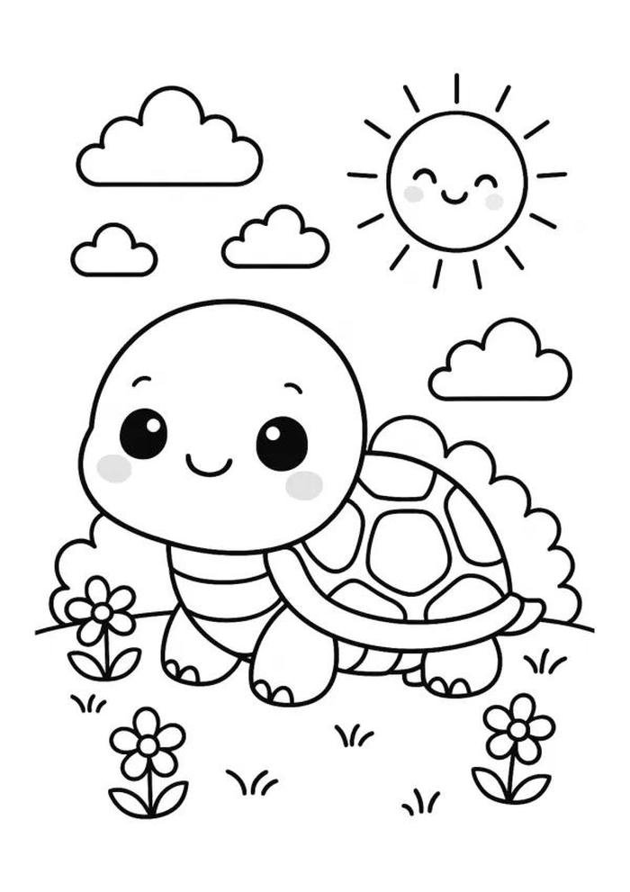 Ảnh tranh tô màu con rùa có nhiều vùng nhỏ liền nhau