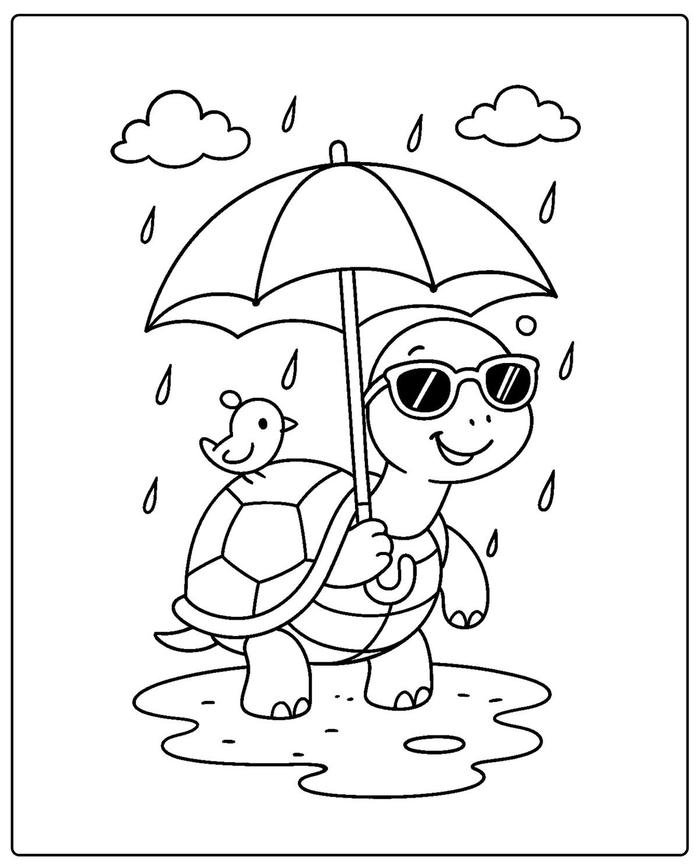 Ảnh tranh tô màu con rùa với phần mai vẽ gọn