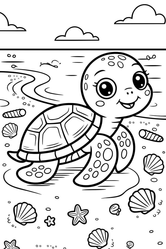 Ảnh tranh tô màu con rùa với rất ít chi tiết dễ nhận diện