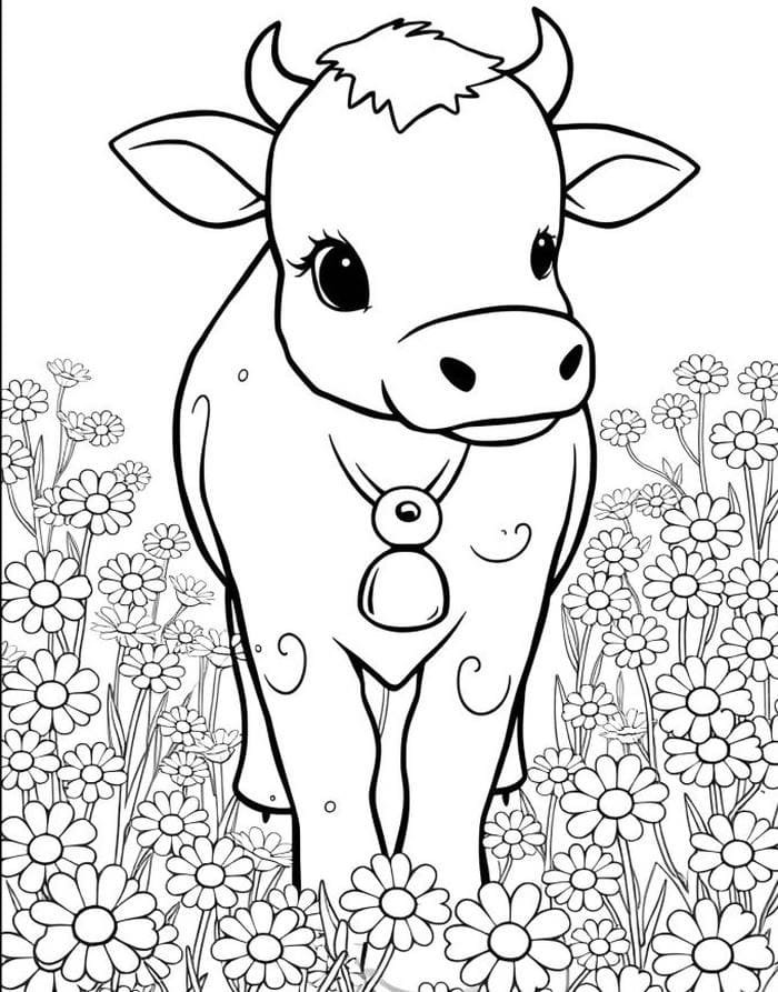 Bức ảnh tô màu con bò mang dáng vẻ thân thiện