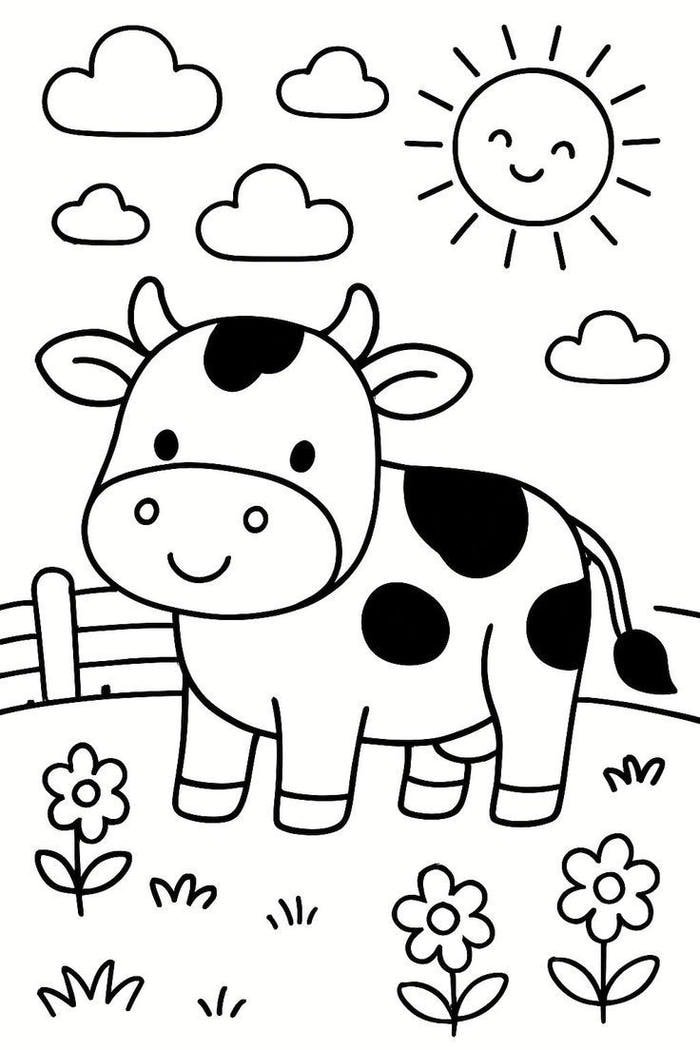 Bức ảnh tô màu con bò mang hình ảnh dễ nhận diện
