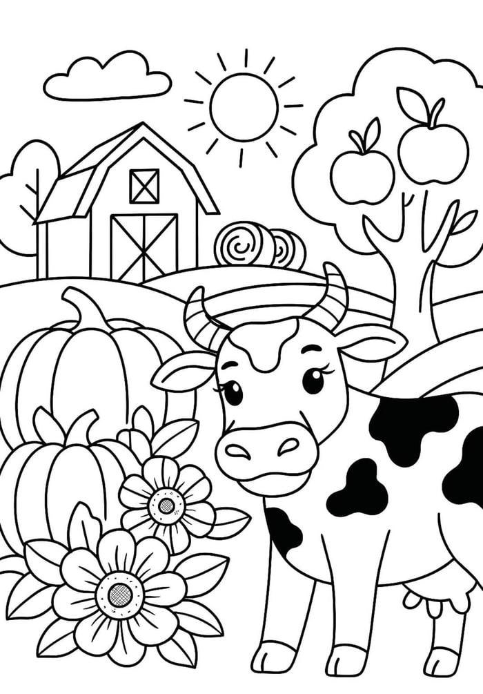 Bức ảnh tô màu con bò thể hiện hình thể rõ