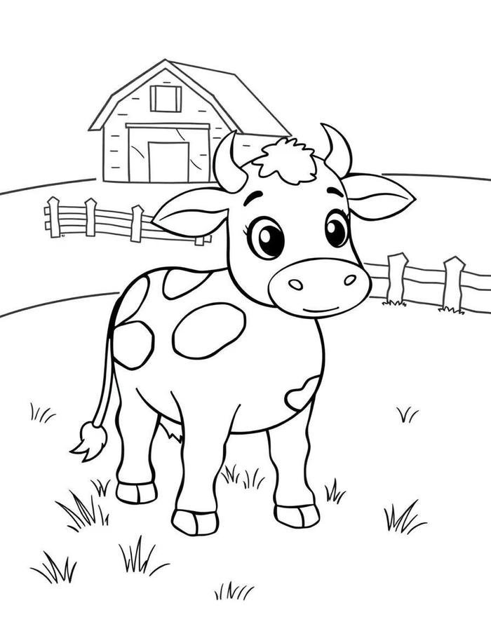 Bức ảnh tô màu con bò với bố cục không phức tạp