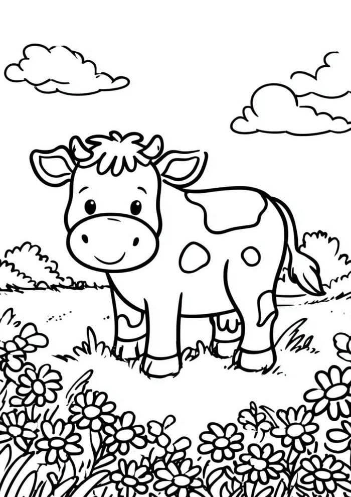 Bức ảnh tô màu con bò với chi tiết vừa phải