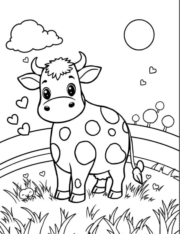 Bức ảnh tô màu con bò với dáng đứng dễ nhận ra