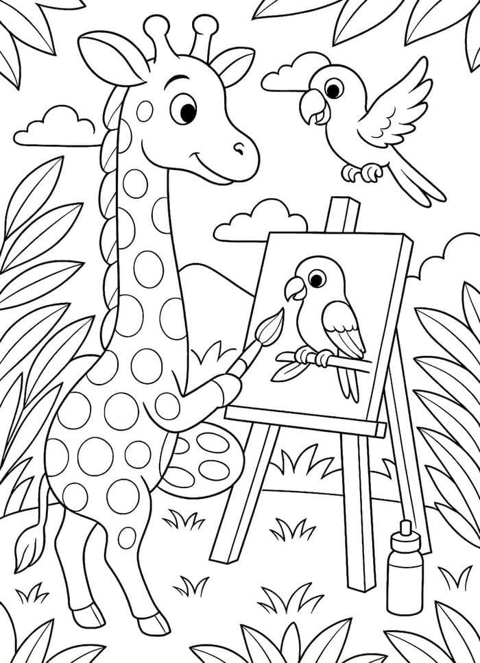 Bức ảnh tô màu hươu cao cổ cho phép phối màu theo từng phần