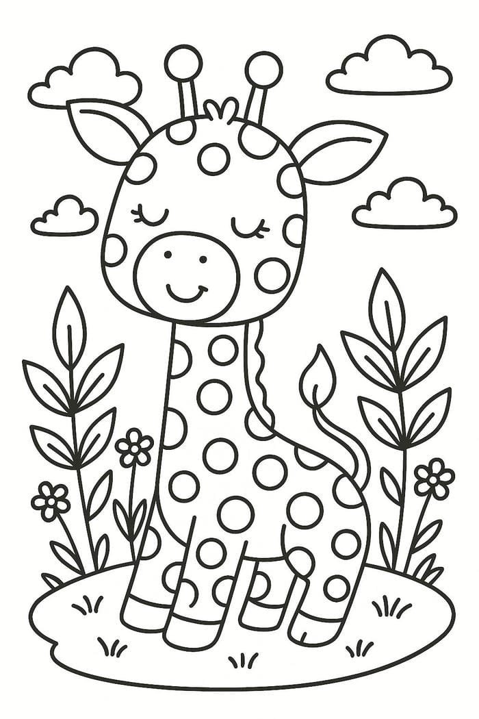 Bức ảnh tô màu hươu cao cổ cho phép phối nhiều gam khác nhau