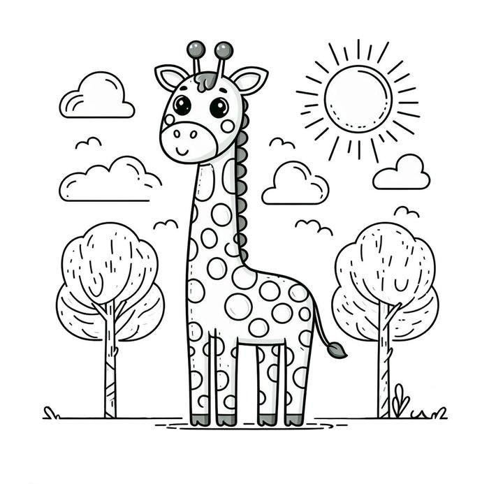 Bức ảnh tô màu hươu cao cổ có không gian tô rộng