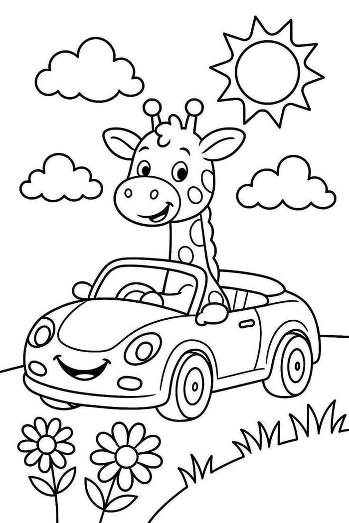 Bức ảnh tô màu hươu cao cổ có vùng trống không phức tạp