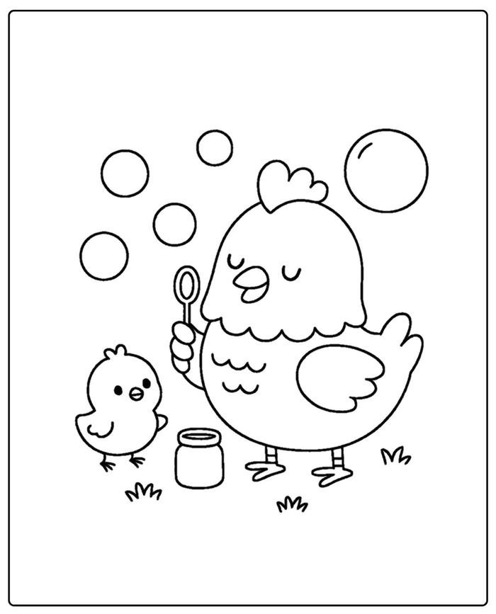 Bức ảnh tranh tô màu con gà dành cho trẻ mới bắt đầu