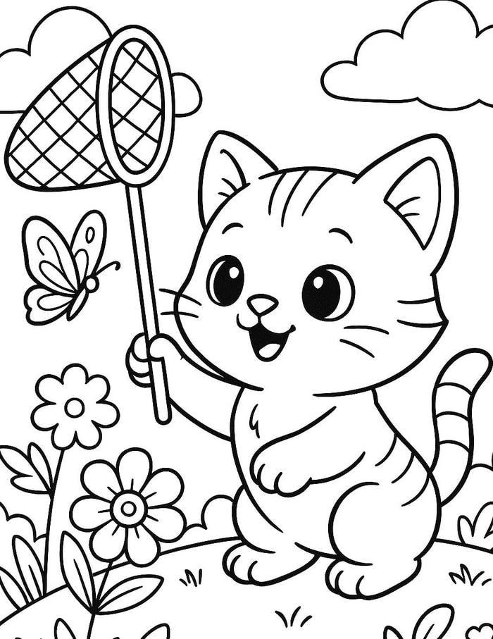 Bức ảnh tranh tô màu con mèo dễ hoàn thành trong buổi ngắn