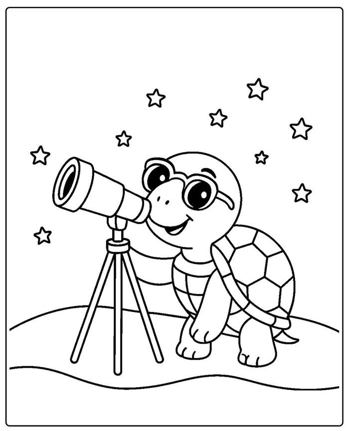 Bức ảnh tranh tô màu con rùa tập trung vào đường viền chính