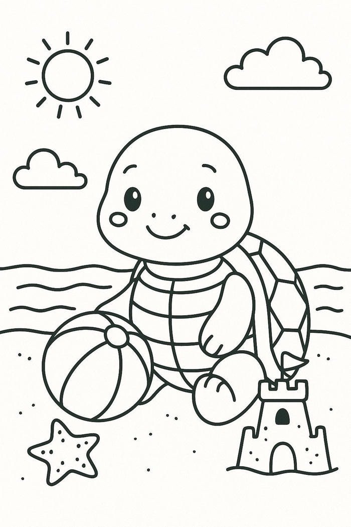 Bức ảnh tranh tô màu con rùa thể hiện hình khối cơ bản