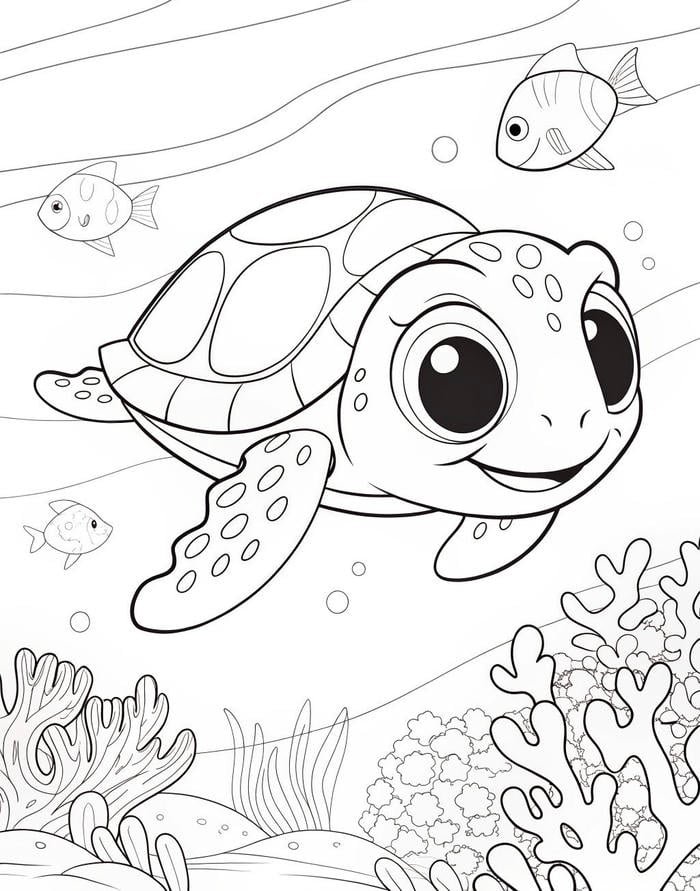 Bức ảnh tranh tô màu con rùa thể hiện mai chia ô rõ