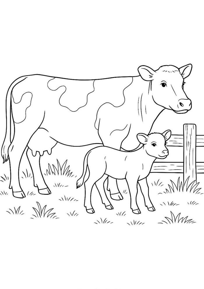 Bức hình tô màu con bò có bố cục thoáng