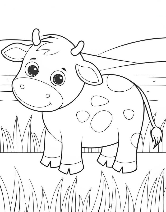 Bức hình tô màu con bò mang bố cục dễ tiếp cận
