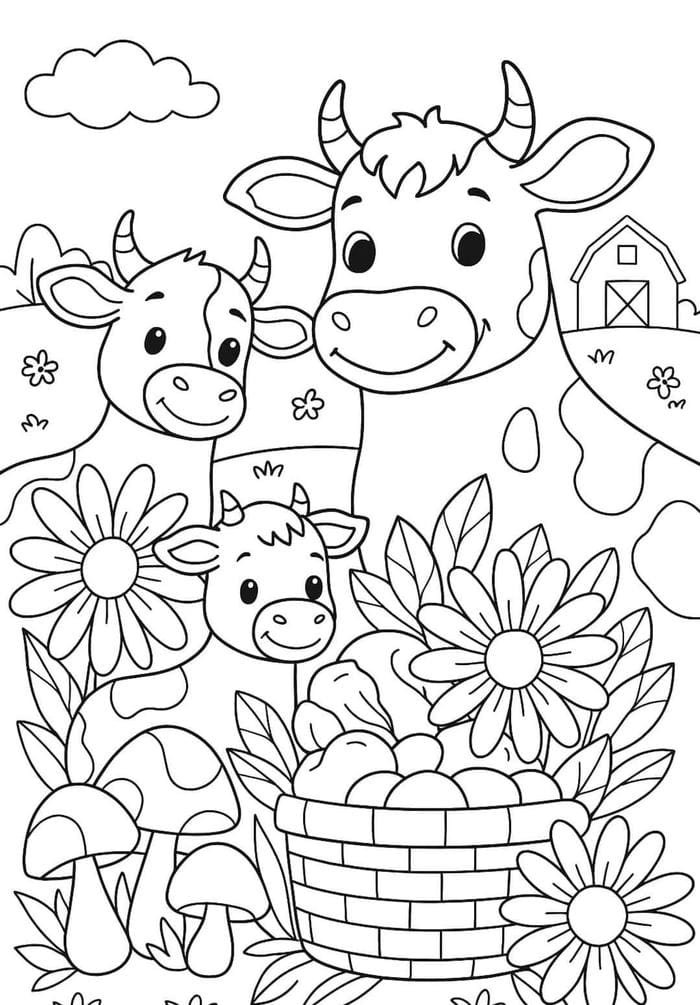 Bức hình tô màu con bò mang hình ảnh gần gũi