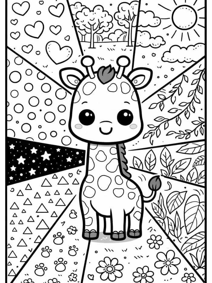 Bức hình tô màu hươu cao cổ giúp chia màu theo từng mảng lớn