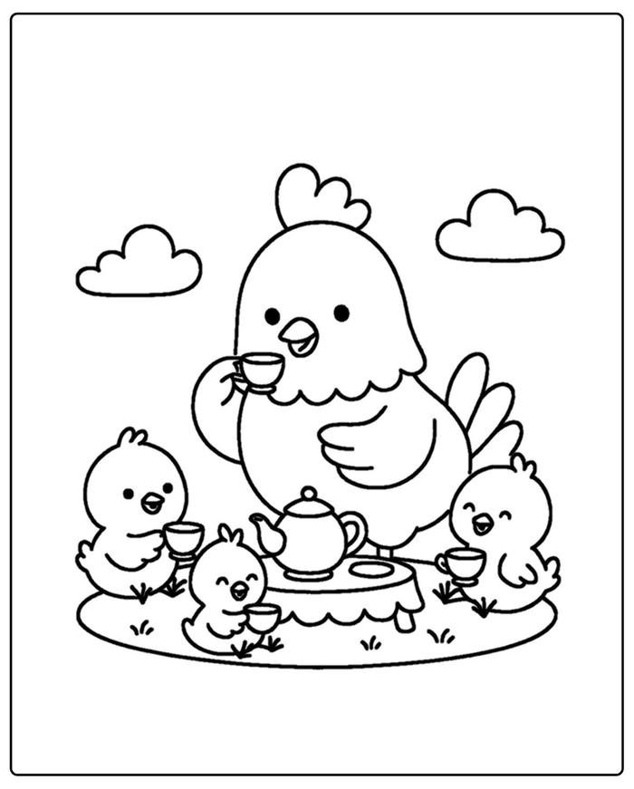 Bức hình tranh tô màu con gà dành cho trẻ tô màu thành thạo