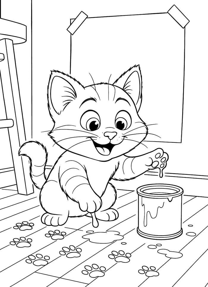 Bức hình tranh tô màu con mèo dành cho buổi tô trọn vẹn