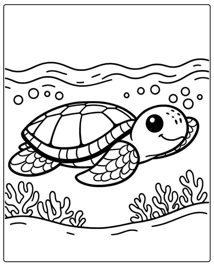 Bức hình tranh tô màu con rùa vẫn giữ bố cục dễ nhìn