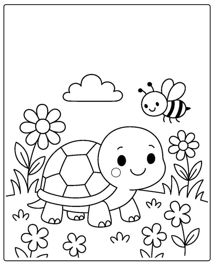 Bức hình tranh tô màu con rùa với bố cục thoáng