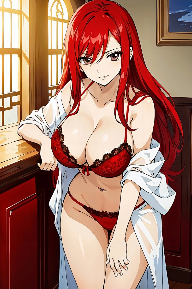 Hentai Erza cởi áo lộ ngực đầy đặn