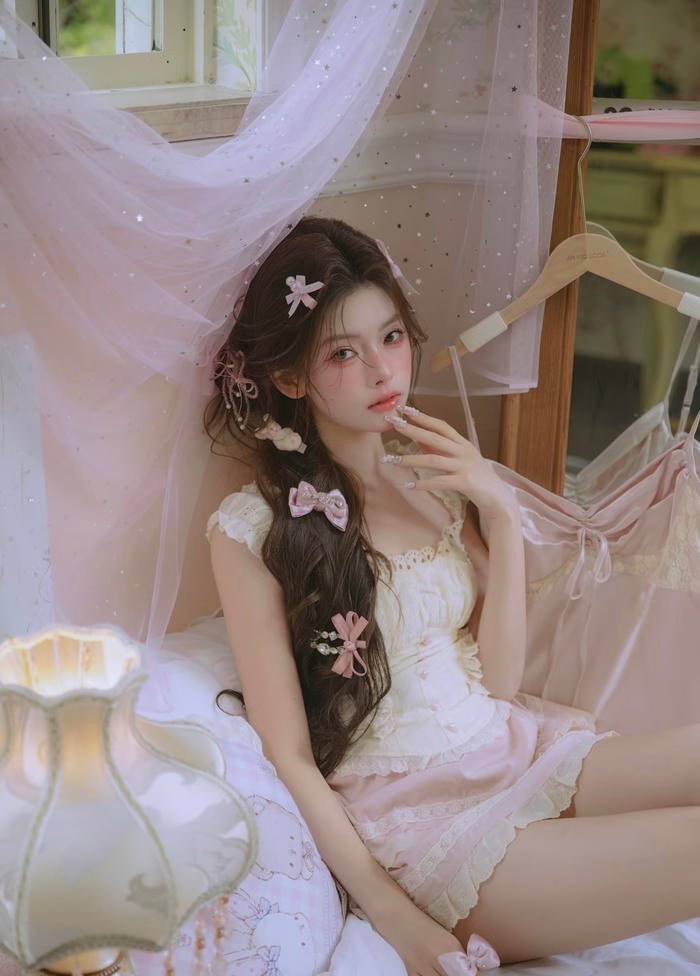 Hình ảnh gái xinh 2k5 diện váy trẻ tạo dáng