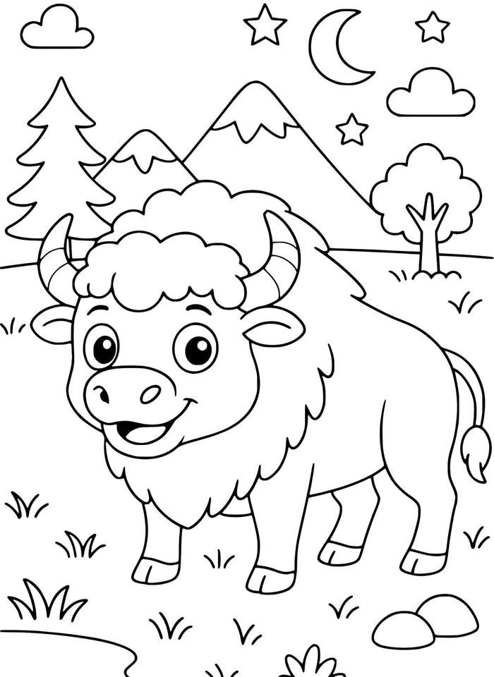 Hình ảnh tô màu con bò có nét vẽ mạch lạc