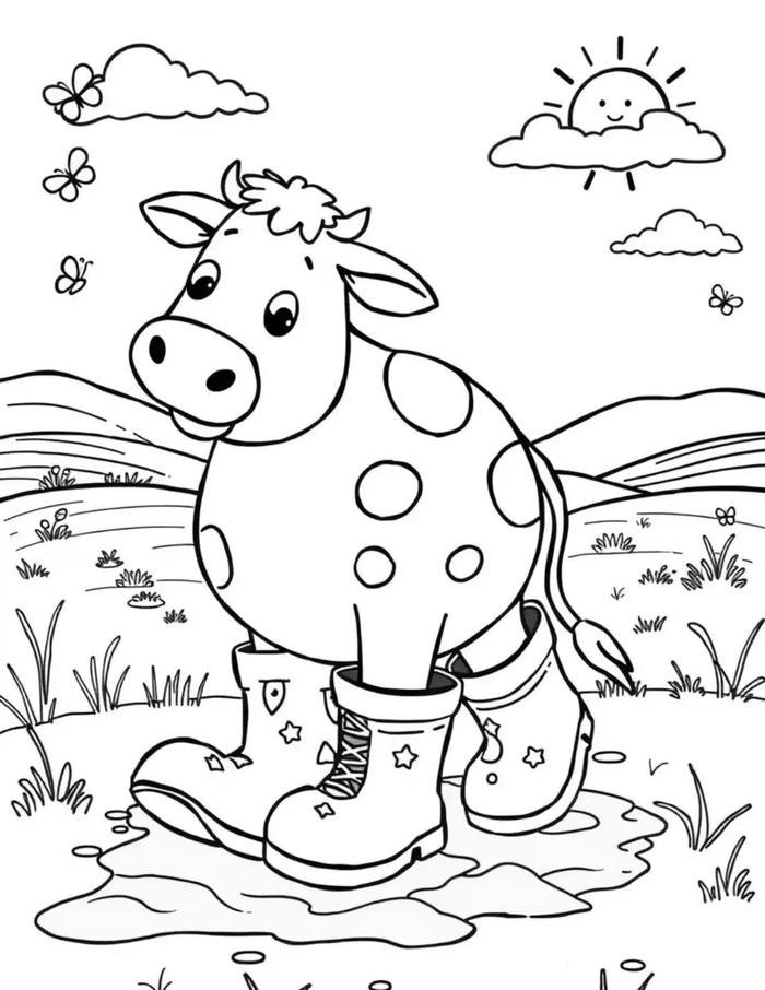 Hình ảnh tô màu con bò mang bố cục gọn gàng