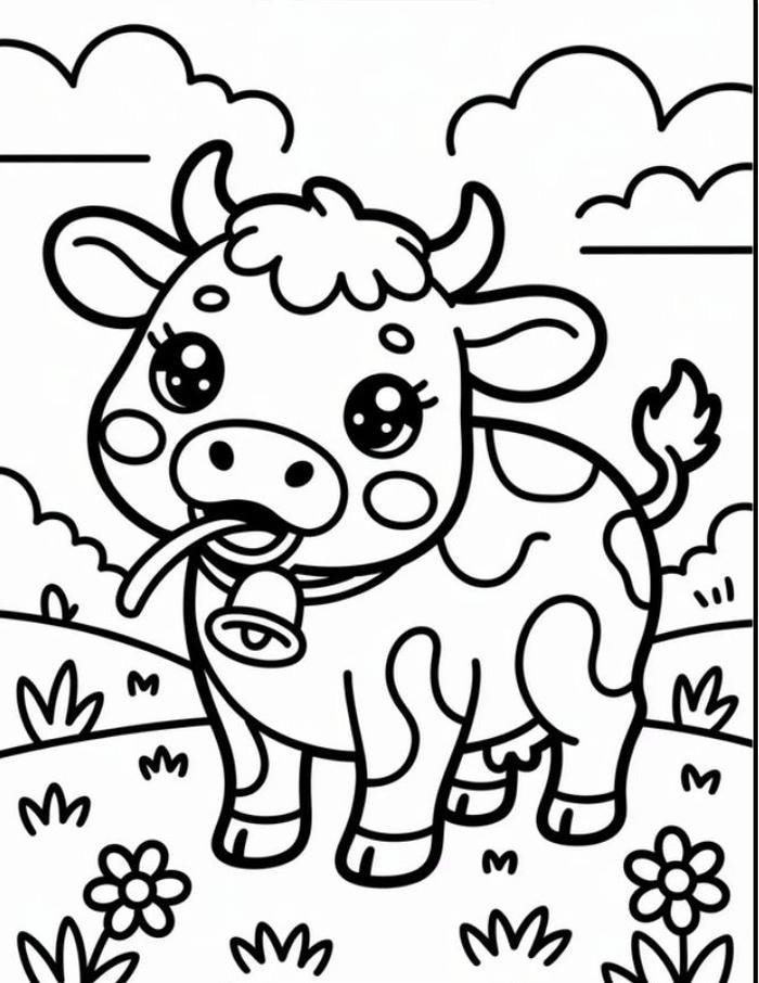 Hình ảnh tô màu con bò với chi tiết không rối