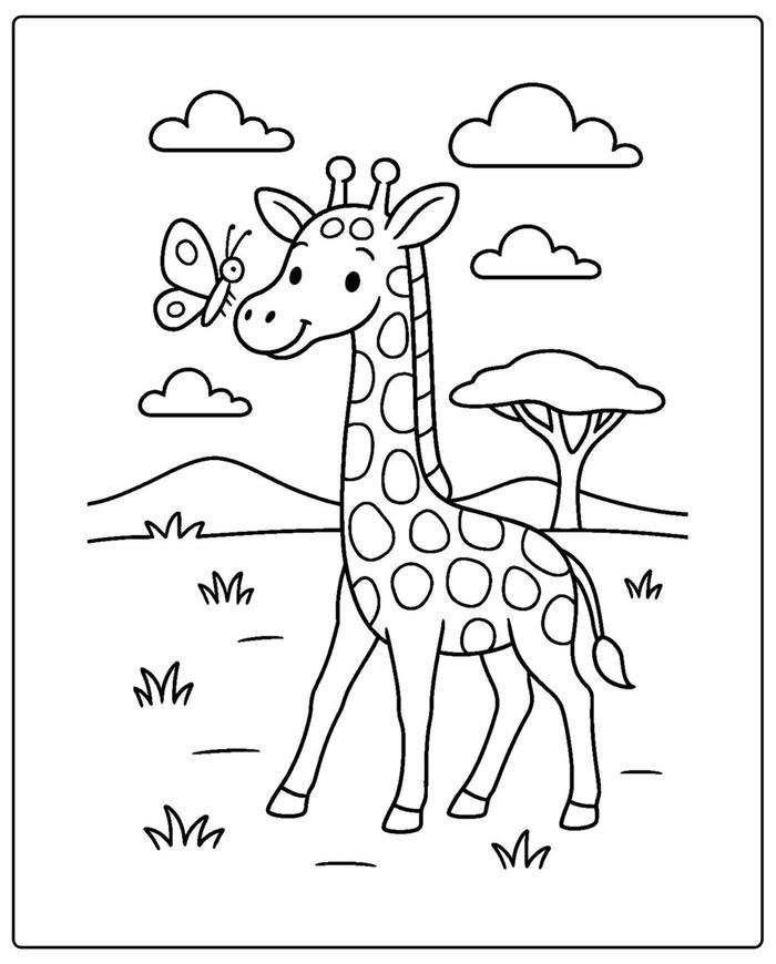 Hình ảnh tô màu hươu cao cổ cho phép dùng nhiều sắc độ