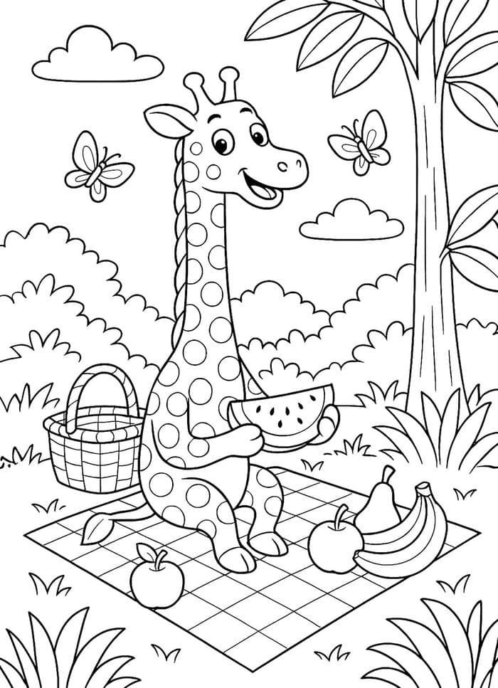 Hình ảnh tô màu hươu cao cổ với các mảng màu tách biệt dễ xử lý