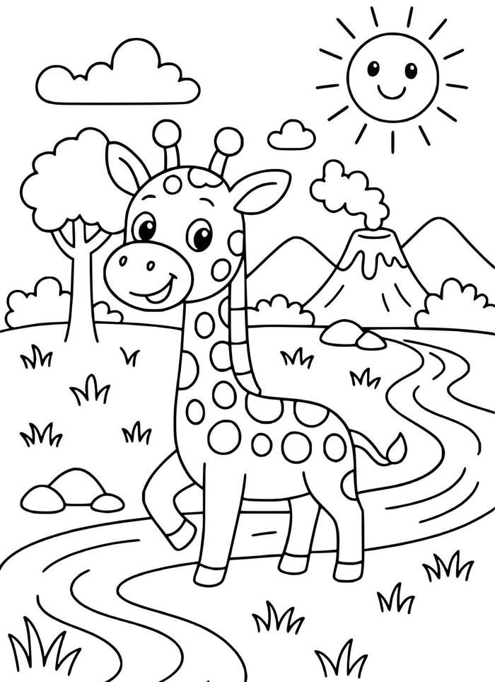 Hình ảnh tô màu hươu cao cổ với vùng trống phân bố đều