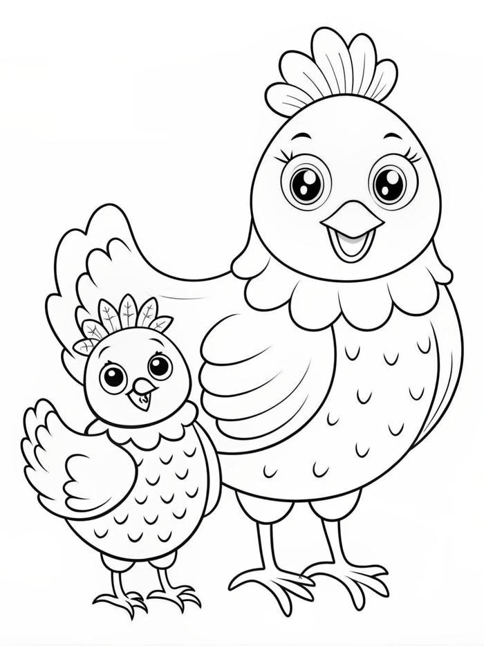 Hình ảnh tranh tô màu con gà có nhiều vùng cần phối hợp