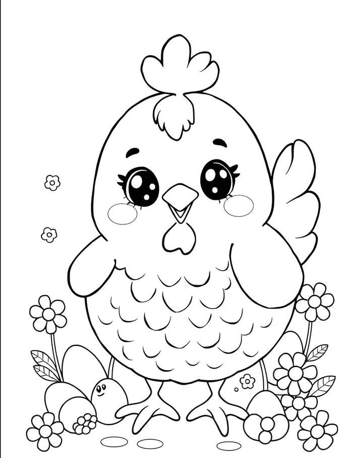 Hình ảnh tranh tô màu con gà với nhiều mảng nhỏ hơn