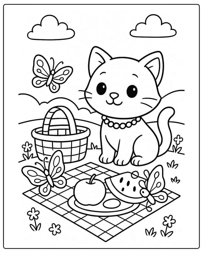 Hình ảnh tranh tô màu con mèo không tốn nhiều thời gian