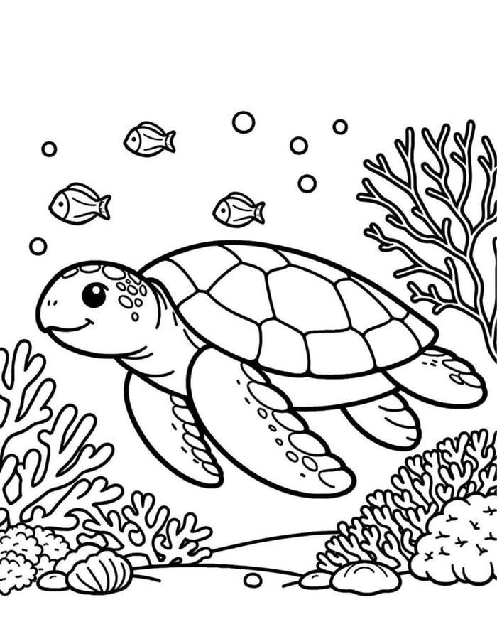 Hình ảnh tranh tô màu con rùa có chi tiết ở mai