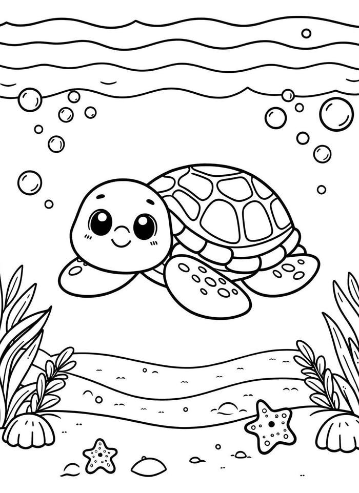 Hình ảnh tranh tô màu con rùa có đường nét tối giản