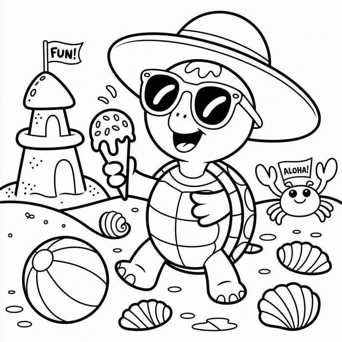 Hình ảnh tranh tô màu con rùa có thêm các mảng phụ