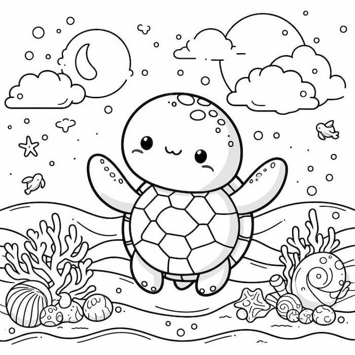 Hình ảnh tranh tô màu con rùa thể hiện nhiều lớp nét