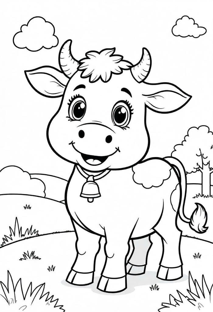 Hình tô màu con bò mang phong cách nhẹ nhàng