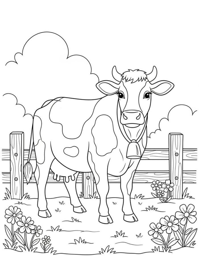Hình tô màu con bò mang phong cách thân thiện
